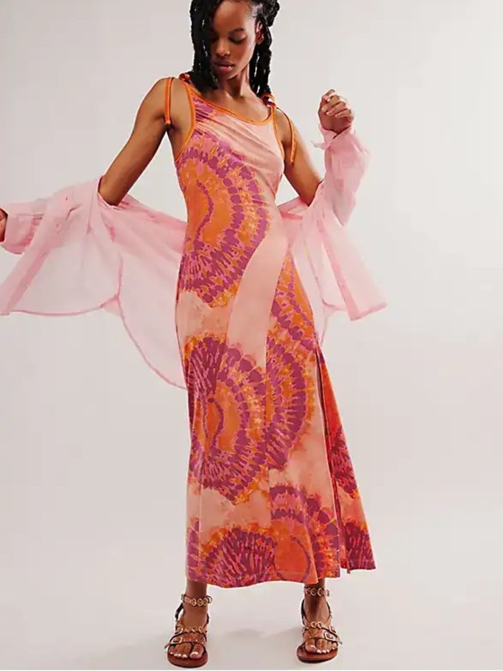 Free People Pink & Orange Spiral Tie-Dye Maxi Dress